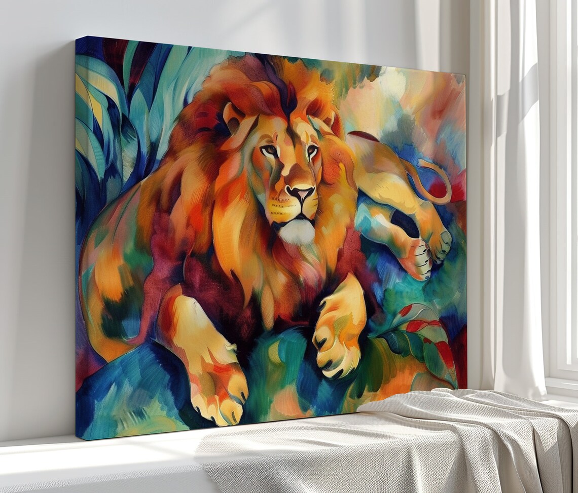 Abstract Lion King Rainbow Mane Majestic Colorful Jungle Cat Art Poster
