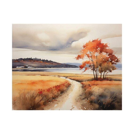 Narragansett Bay Watercolor Print Rhode Island Autumn Landscape Wall Art Nature Painting Artwork