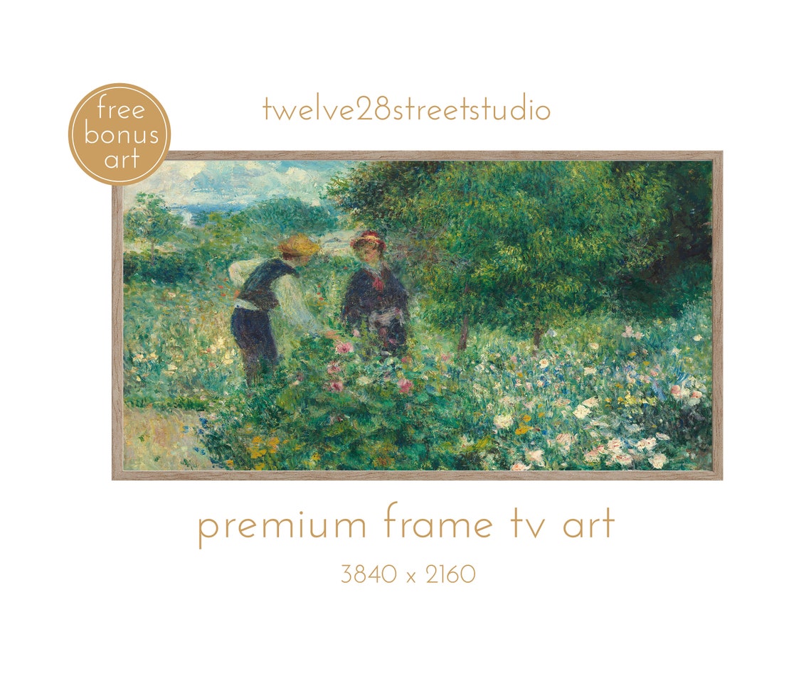 Renoir Picking Flowers Garden Bloom Impressionist Vintage Art Poster
