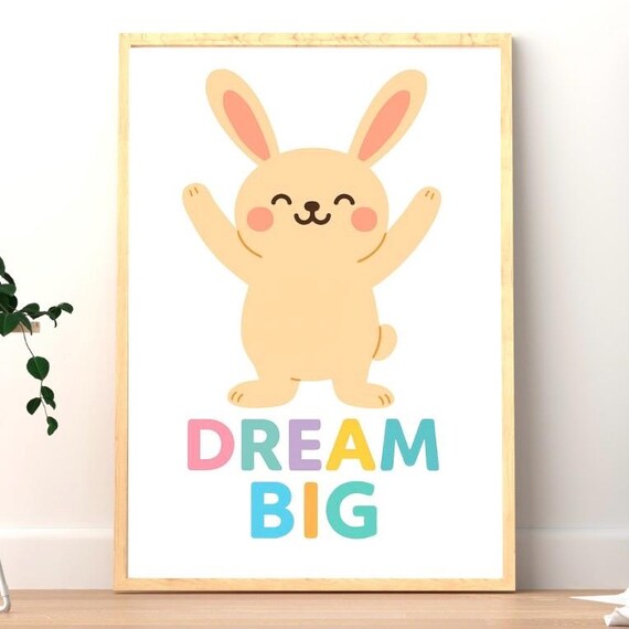 Dream Big Bunny Nursery Print Pastel Baby Room Decor