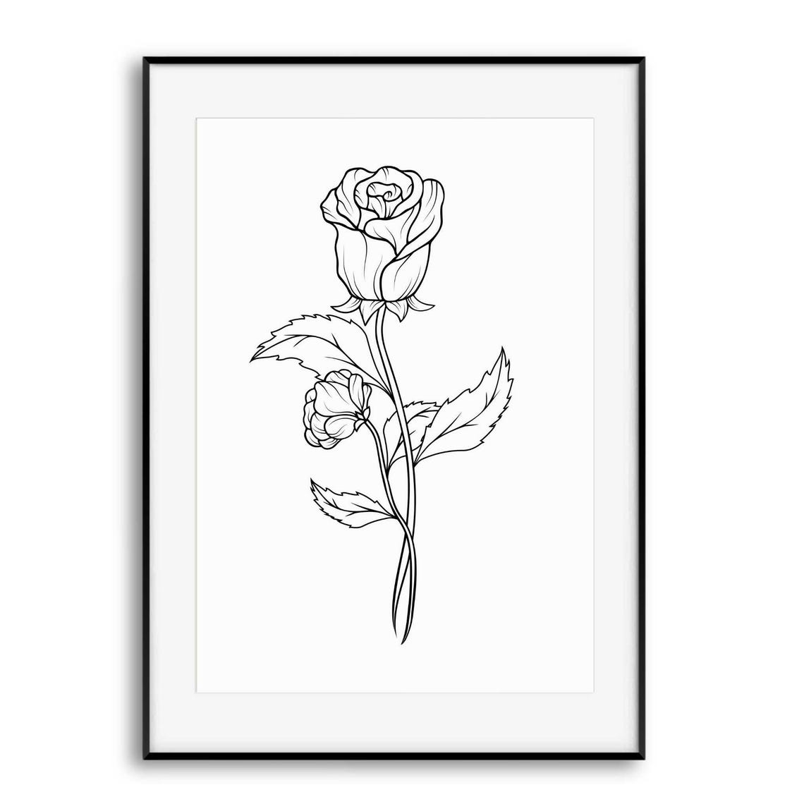 Minimalist Black Line Drawing Rose Botanical Art Poster on White