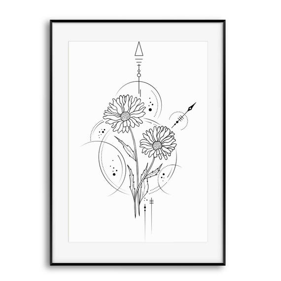 Geometric Floral Art Custom Birth Flower Poster Wooden Frame Bloom Poster Birth Month Art Birthday Flower Gift