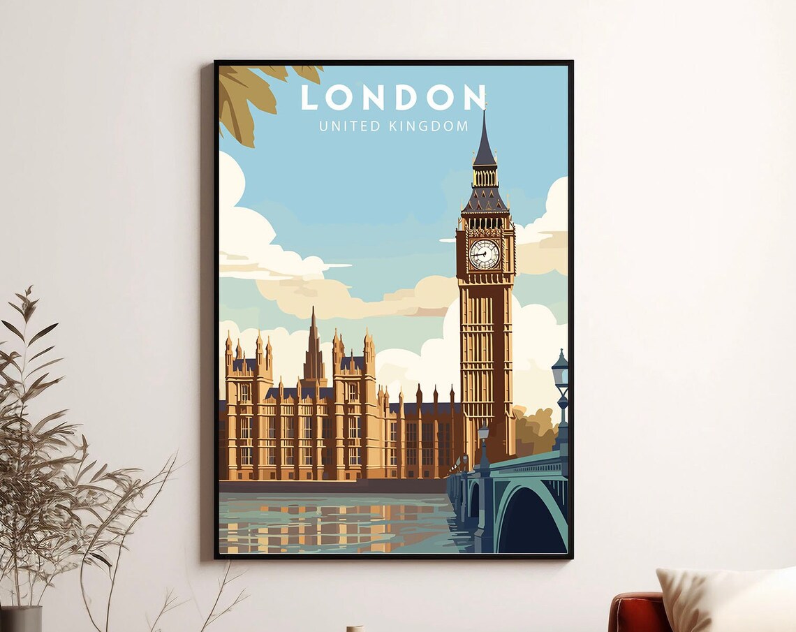 London Big Ben Houses of Parliament Daytime View Travel Poster