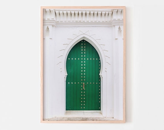 Moroccan Door Print Green Marrakech Photography Arabic Architecture Poster Wall Art