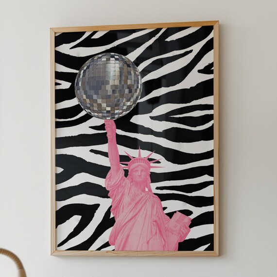 Pink Statue Of Liberty Disco Ball Zebra Funky Pop Art Poster