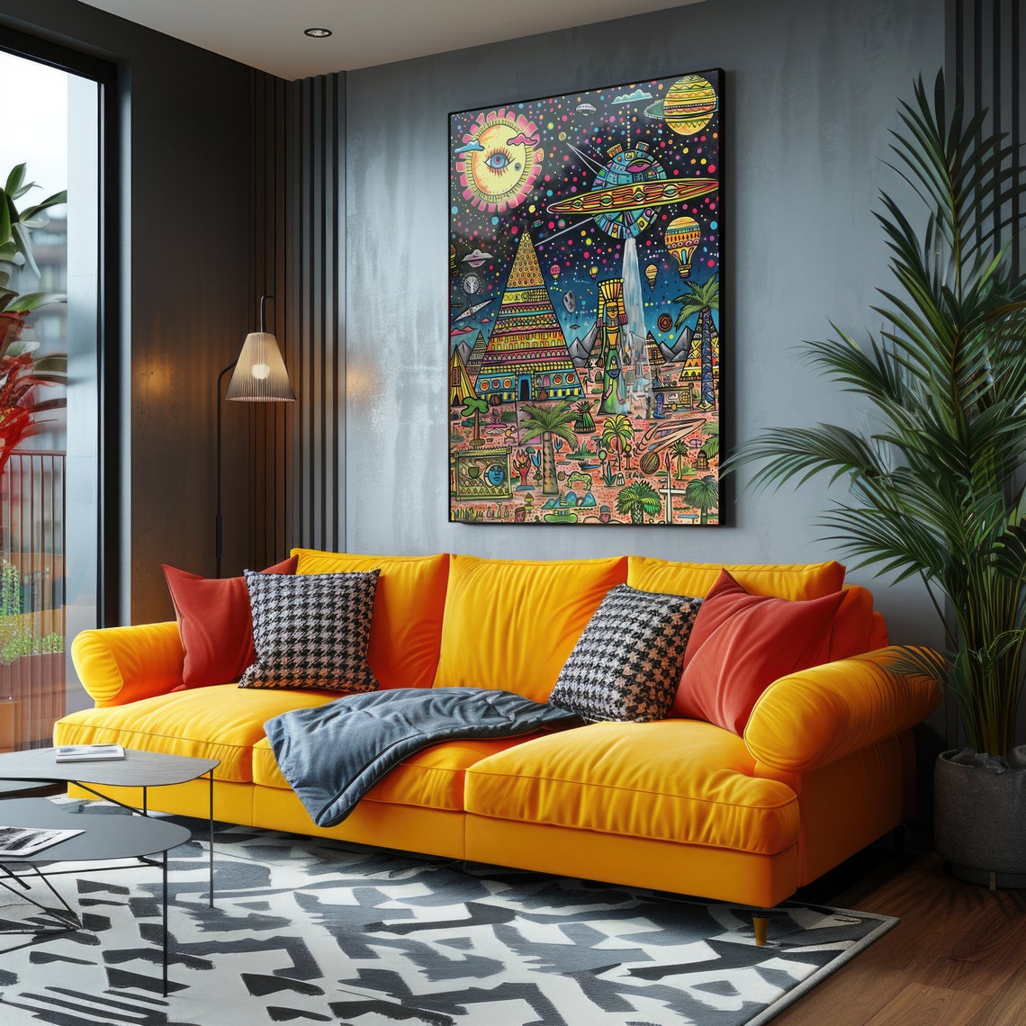 Surreal Ancient Egypt Art Poster Pyramids UFO Colorful Night Sky - Image 4