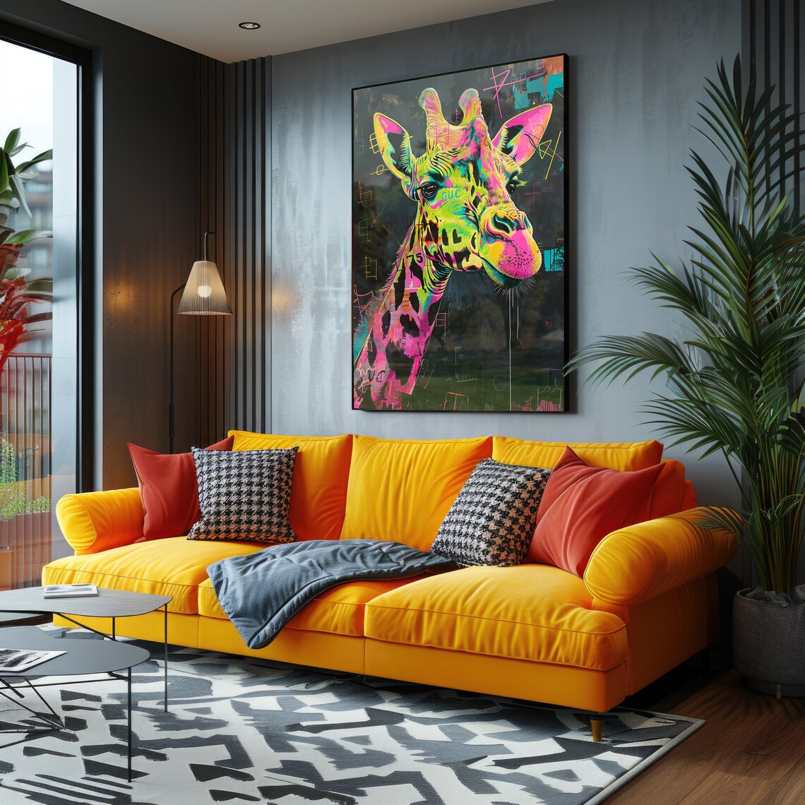 Neon Giraffe Portrait Vibrant Pop Art Bold Animal Color Poster - Image 4