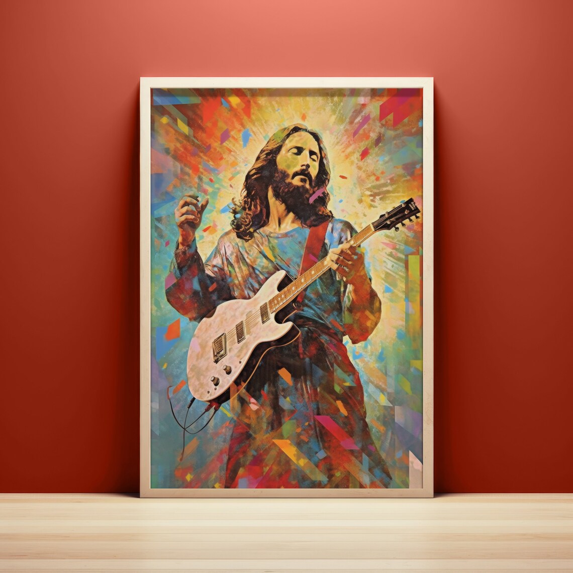 Rock Star Jesus Electric Guitar Colorful Confetti Pop Art Poster - Image 2