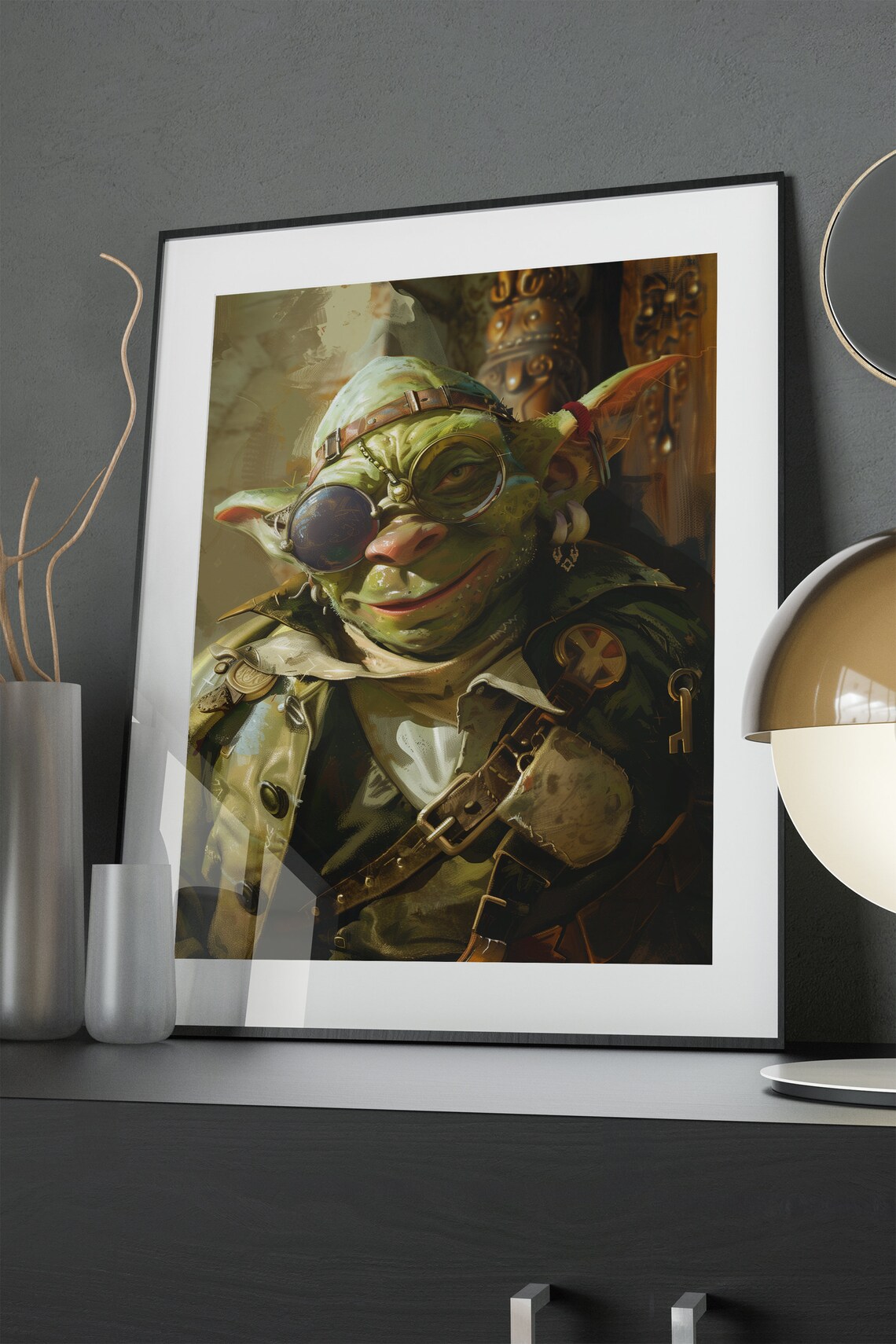 Charismatic Green Goblin Glasses Keys Whimsical Fantasy Art Poster - Image 4