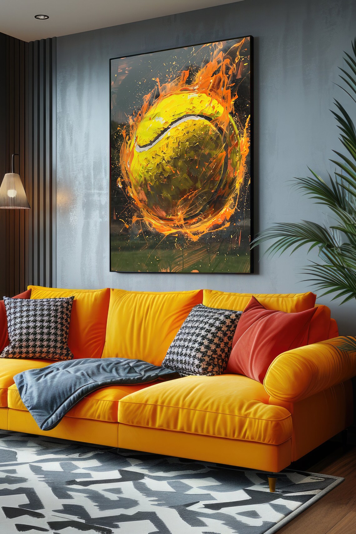 Burning Tennis Ball Flames Painting Poster Bold Sports Room Decor - Image 3