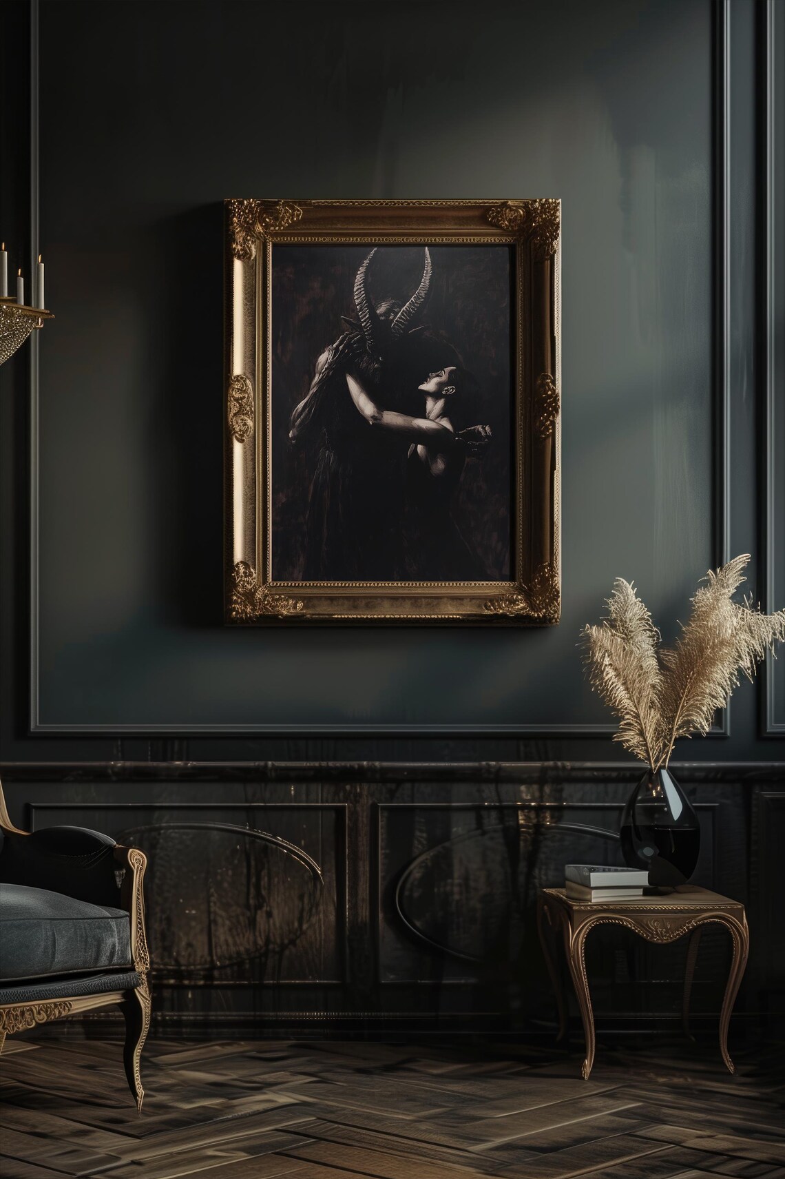 Dark Demonic Lover Romantic Gothic Moody Oil Painting Poster - Image 3