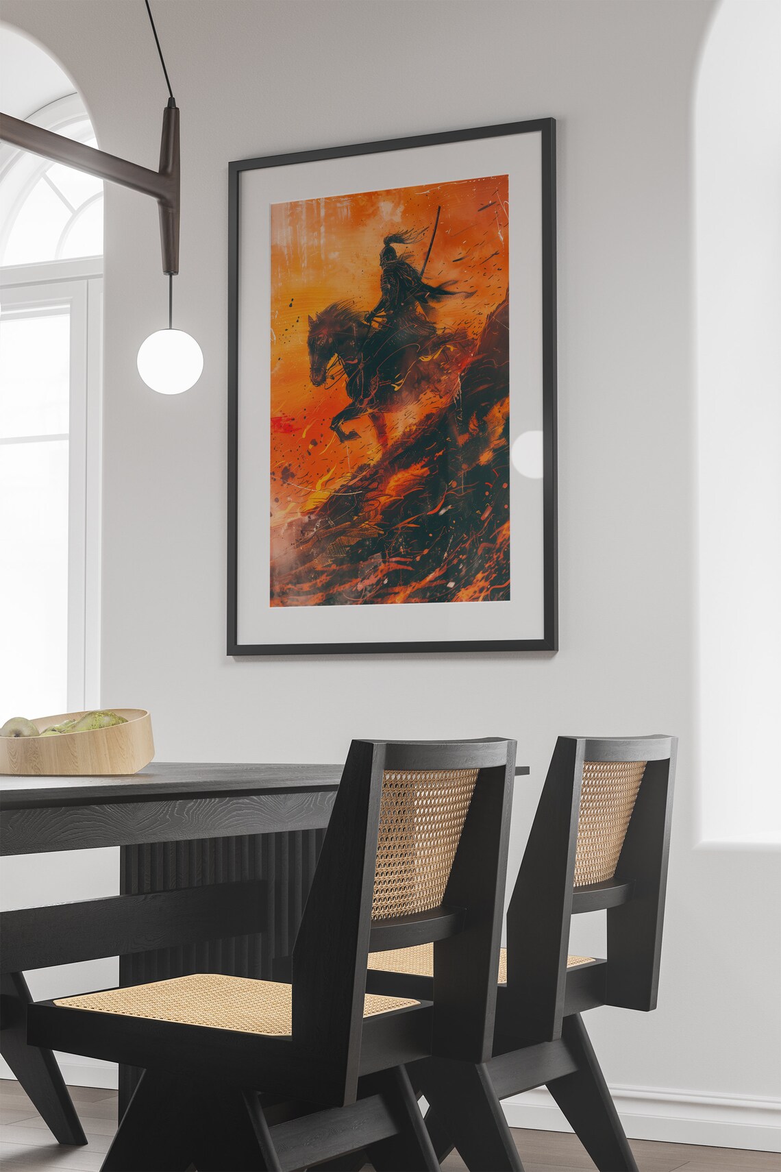Samurai Horseback Sunset Watercolor Art Orange Fire Rider Poster - Image 3