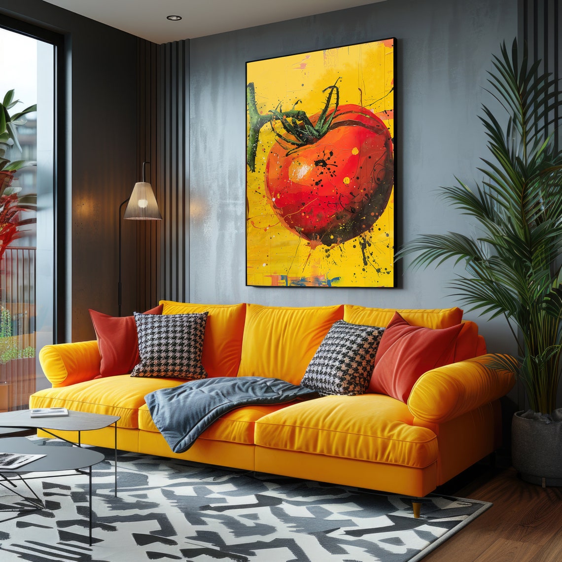 Giant Red Tomato Splatter Art Yellow Background Kitchen Poster - Image 4