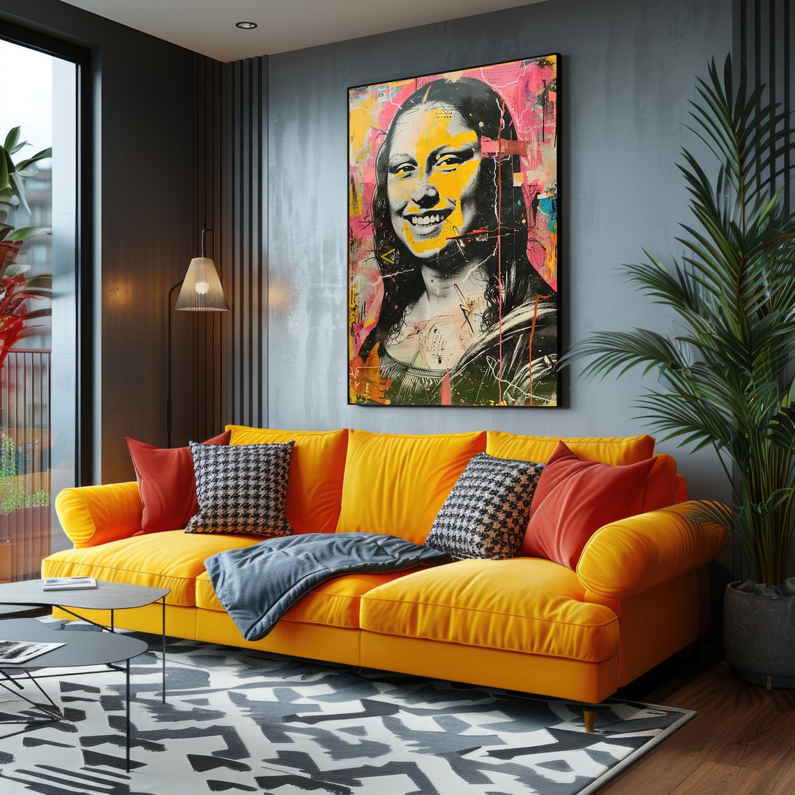 Happy Mona Lisa Smiling Street Art Graffiti Pop Portrait Poster - Image 3