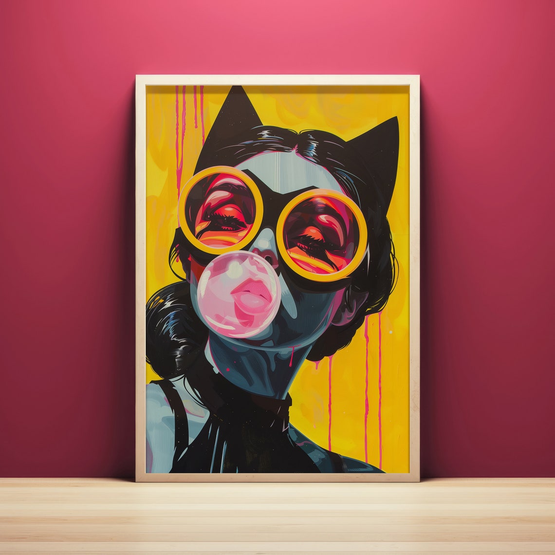 Bubble Gum Women Portrait Wall Art Retro Comic Style Pop Art Poster Modern Pop Culture Print Bold Wall Decor - Image 3