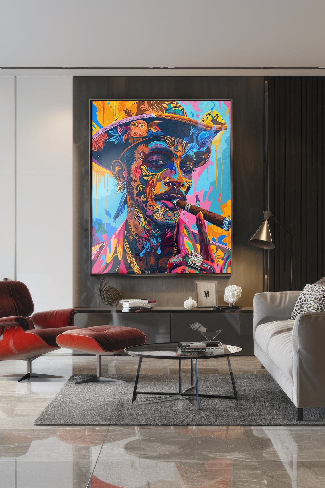 Surreal Smoking Pirate Pop Art Portrait Cigar Neon Color Poster - Image 3