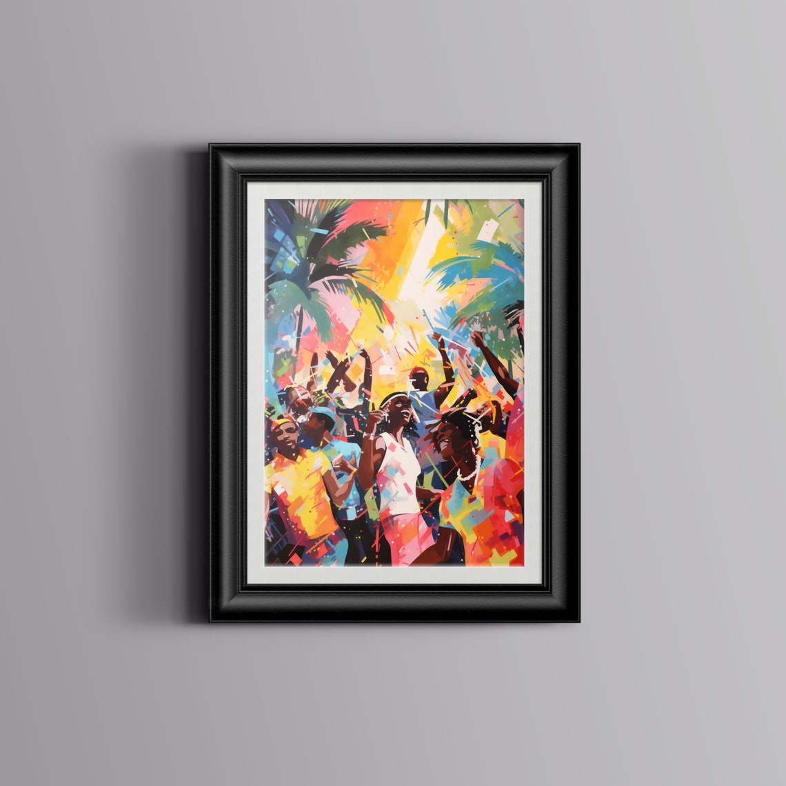 Vibrant Dancing Crowd Palm Trees Tropical Party Celebration Poster - Image 2