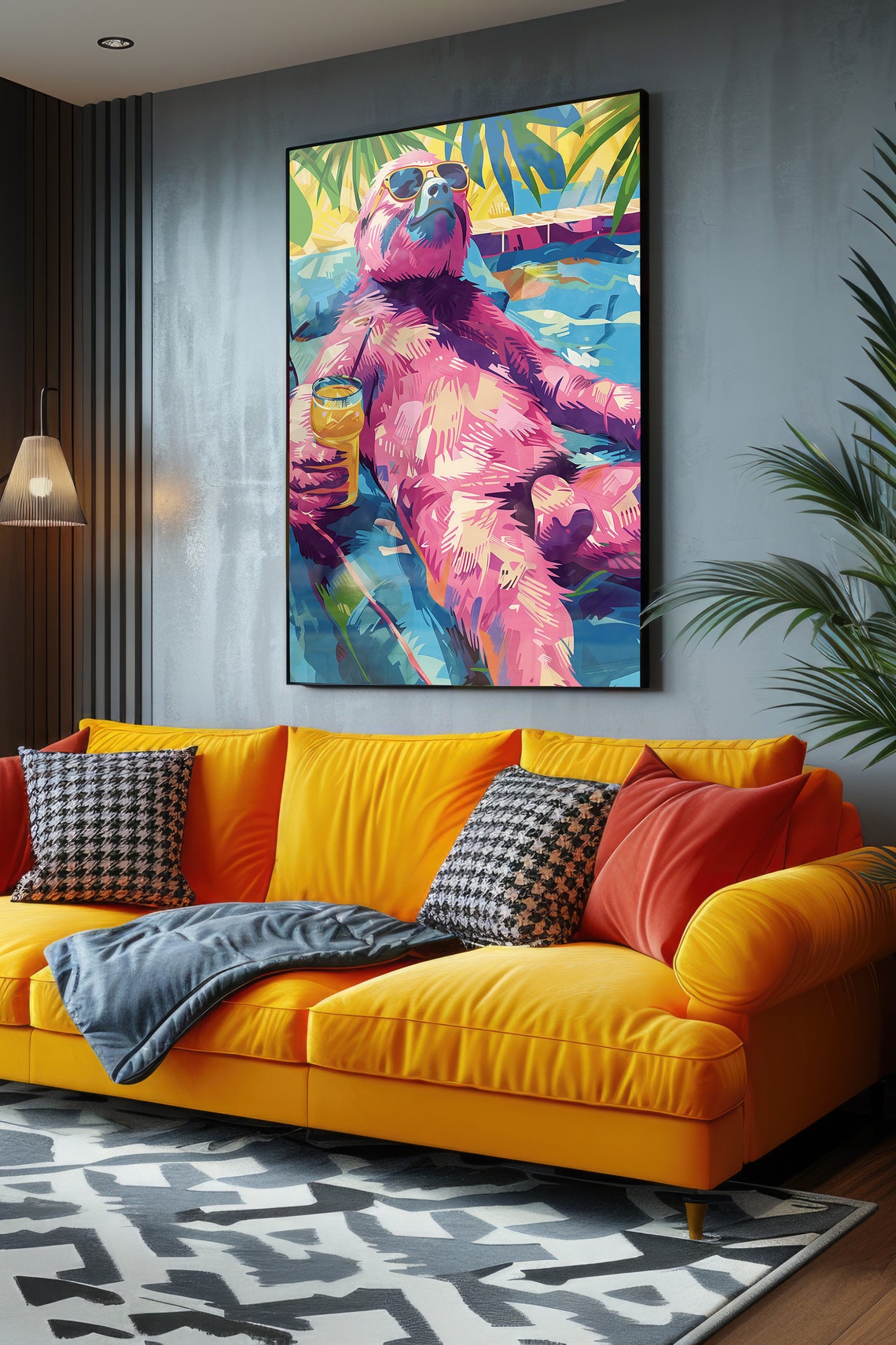 Pink Sloth Pool Party Pop Art Poster Tropical Maximalist Wall Decor - Image 4