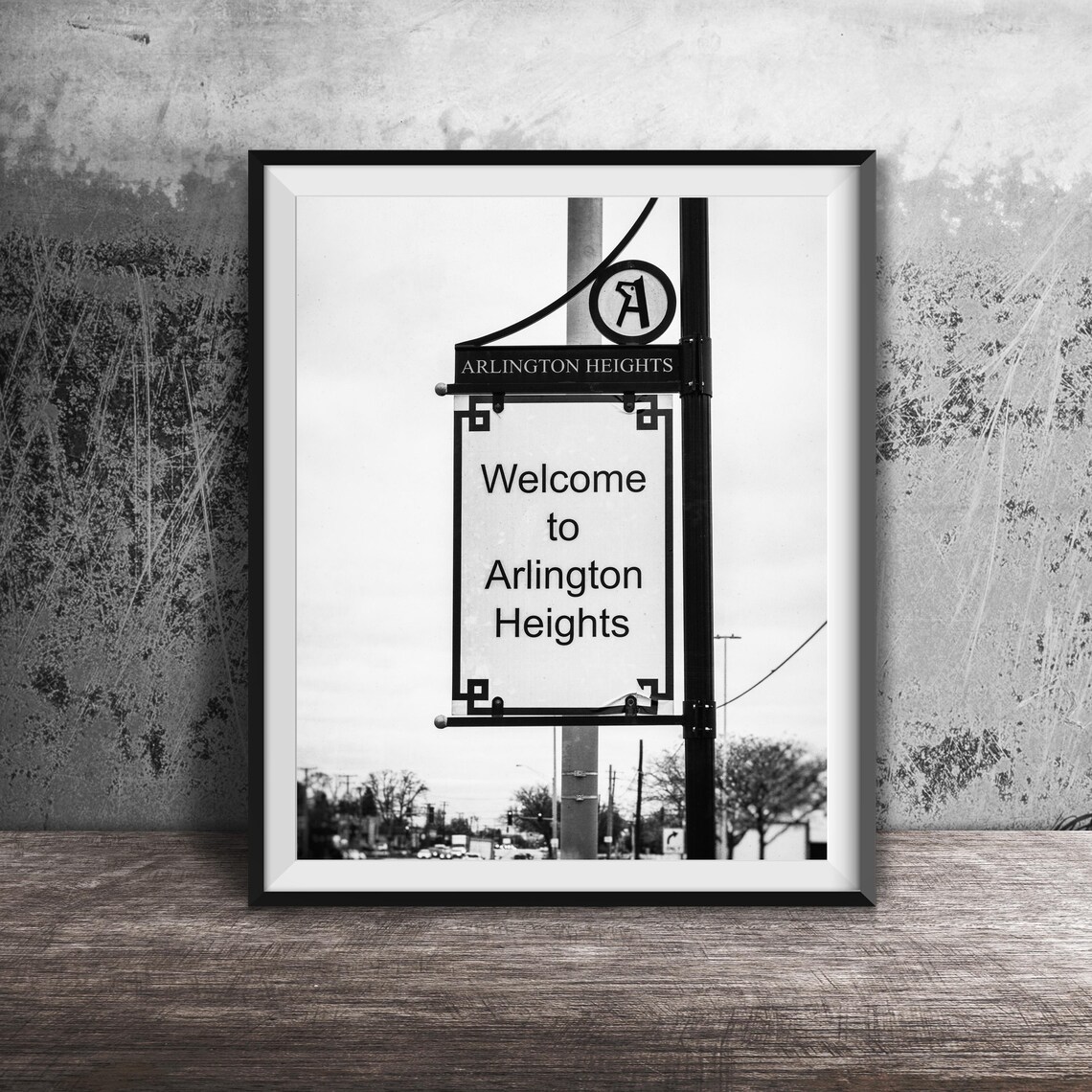 Arlington Heights Welcome Sign Chicagoland Street Black White Print