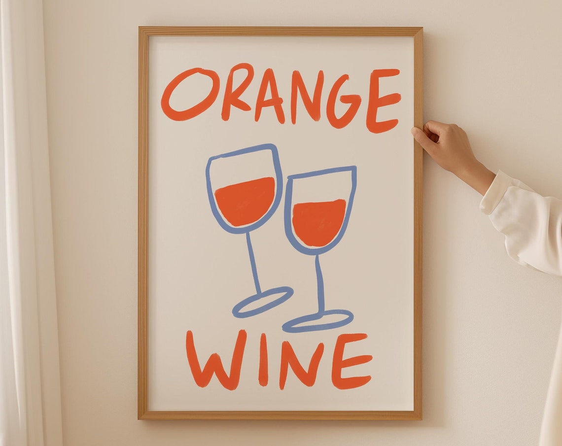 Orange Wine Two Glasses Minimal Retro Wine Typography Poster