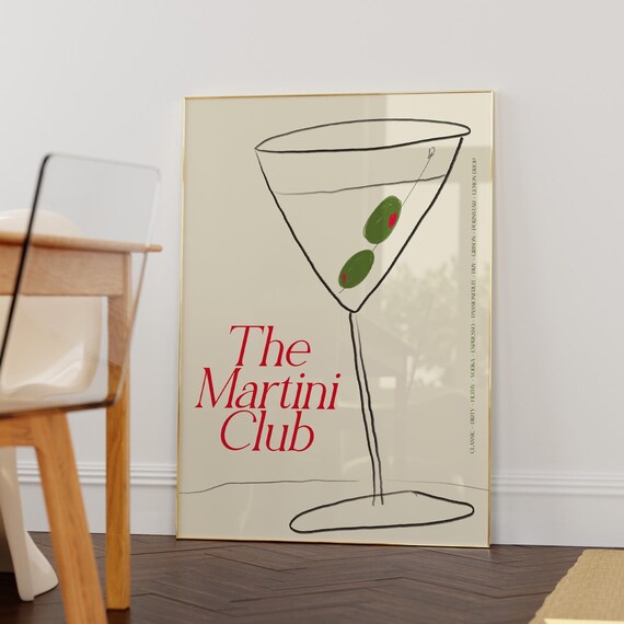 The Martini Club Hand Drawn Cocktail Illustration Art Poster