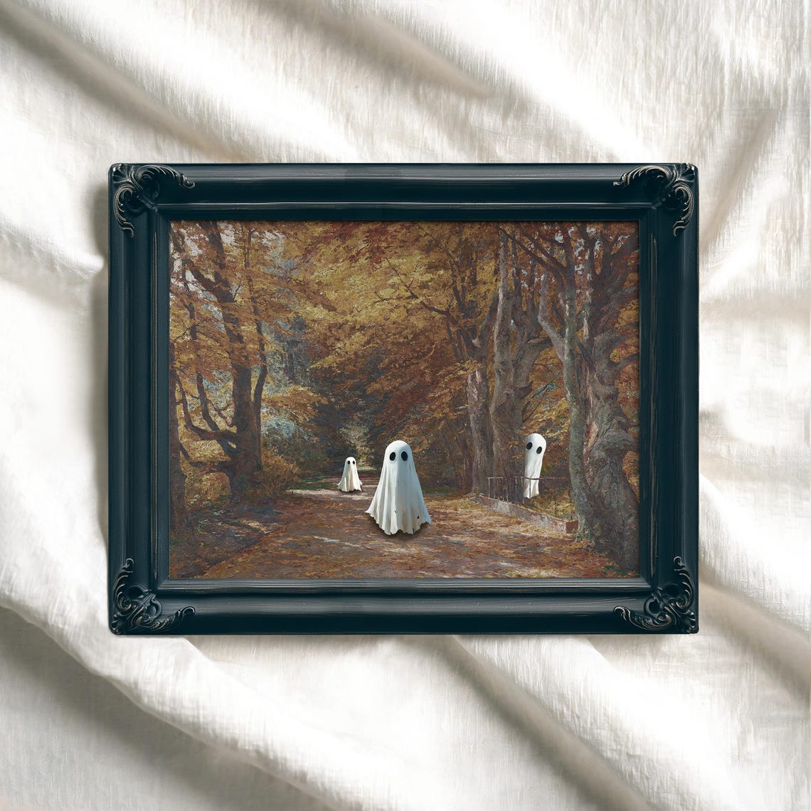 Spooky Ghosts on Autumn Forest Road Vintage Halloween Art Poster - Image 5