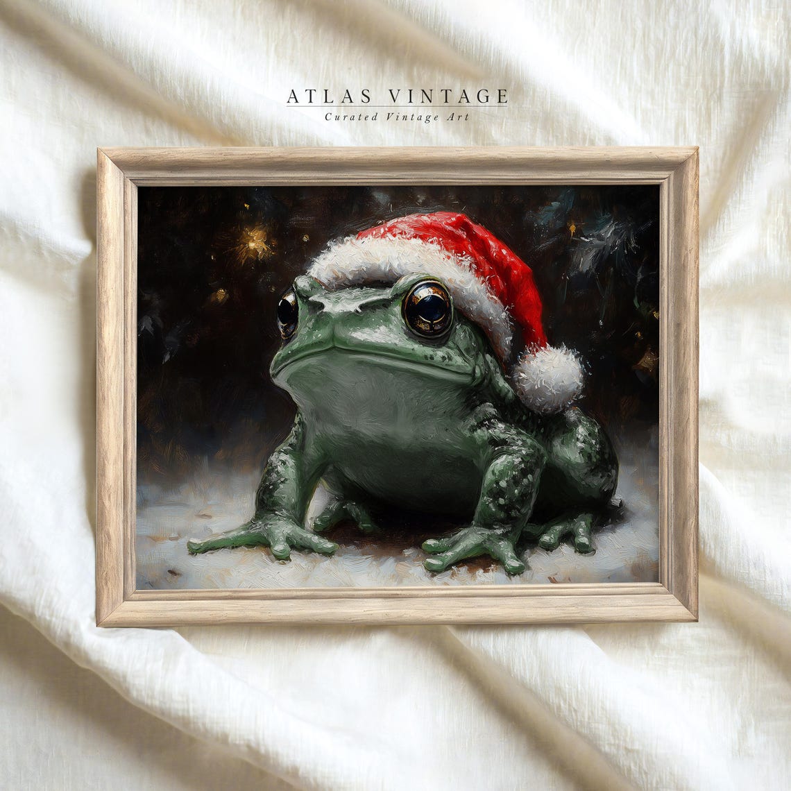 Christmas Frog In Santa Hat Painted Moody Winter Night Toad Poster - Image 4