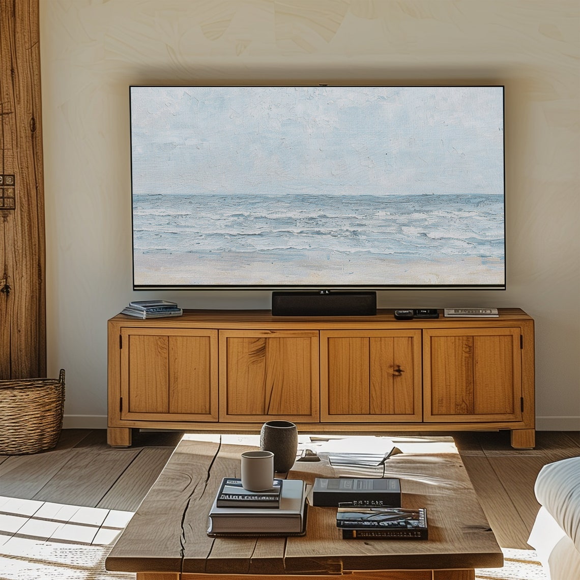 Textured Ocean Waves Frame TV Art Blue Gray Seascape Coastal Poster - Image 3