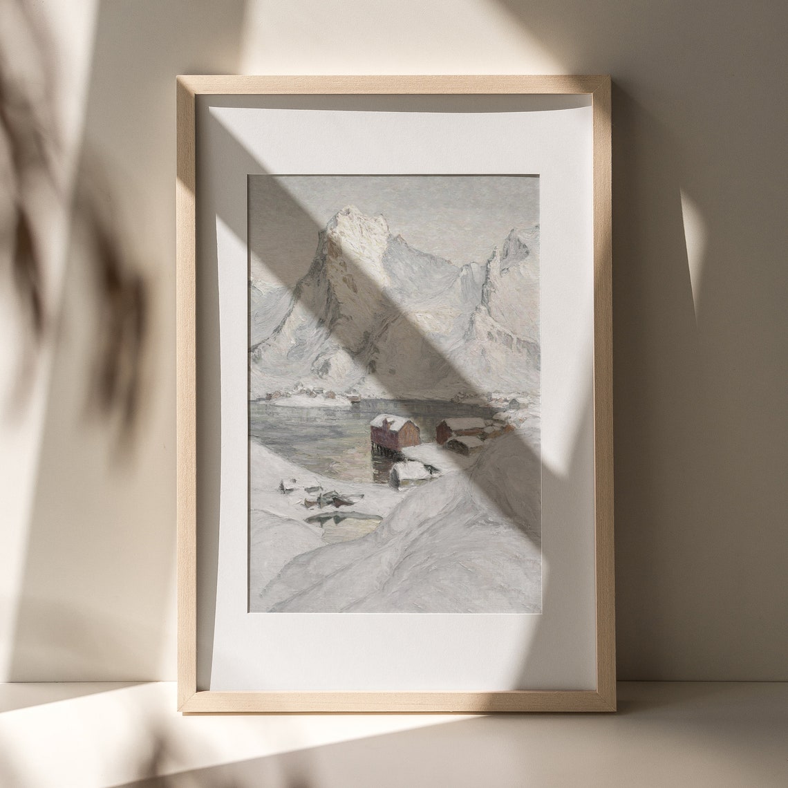 Vintage Snowy Mountain Cabins Winter Lake Antique Painting Poster - Image 4