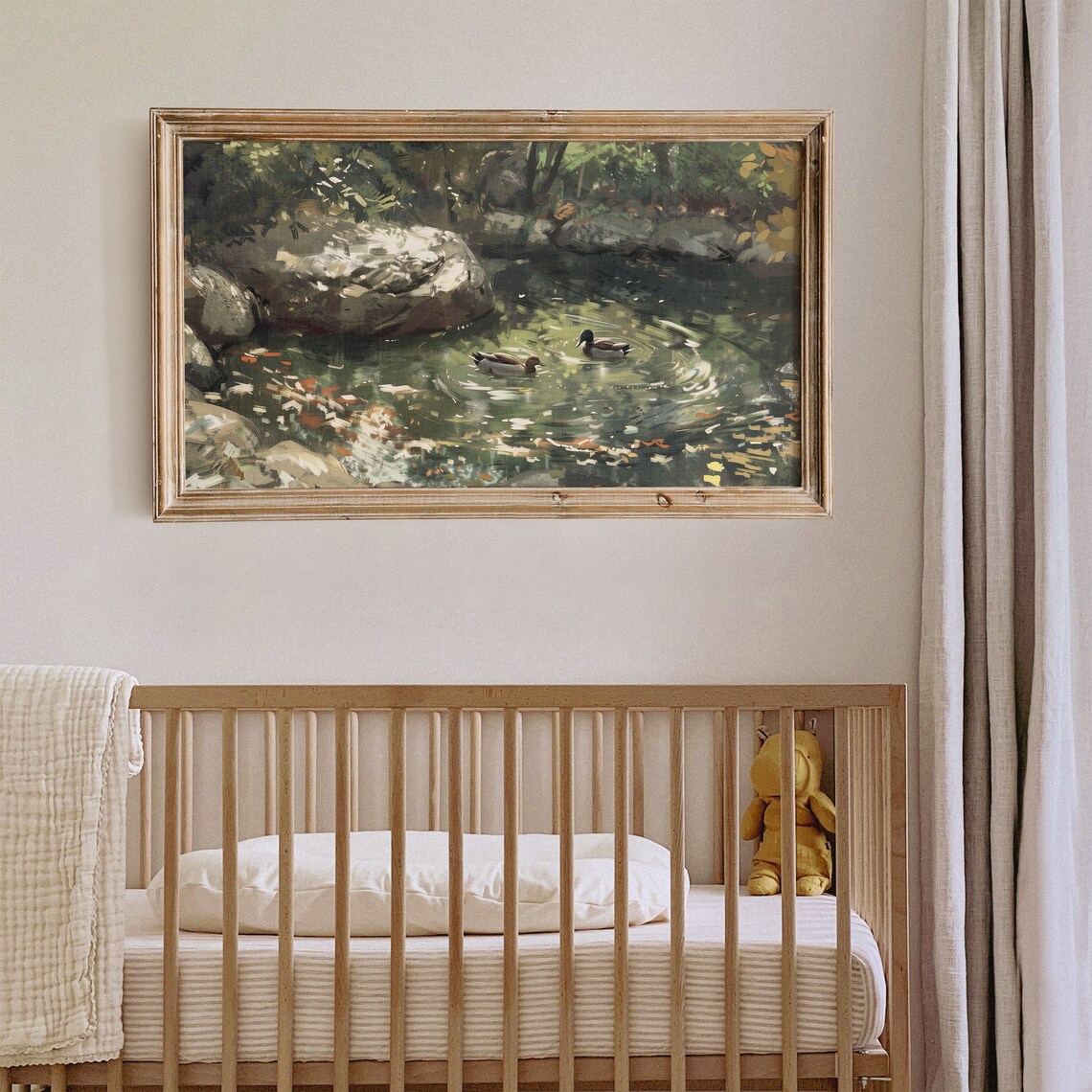 Two Ducks on a Woodland Pond Vintage Style Frame TV Art Print - Image 3