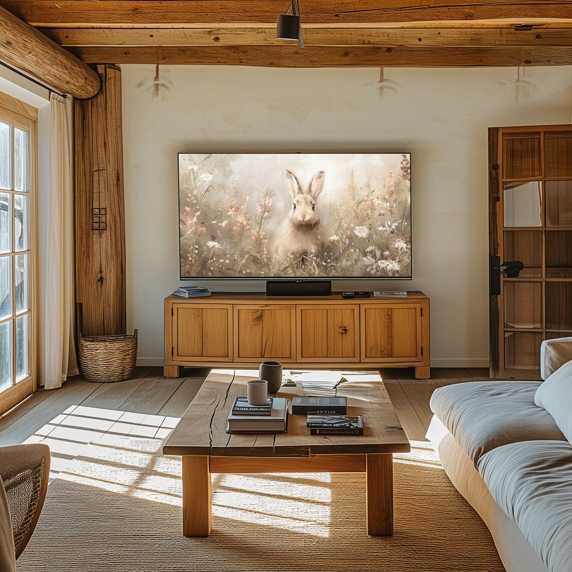 Spring Bunny Wildflower Meadow Frame TV Art Pastel Easter Rabbit Poster - Image 4