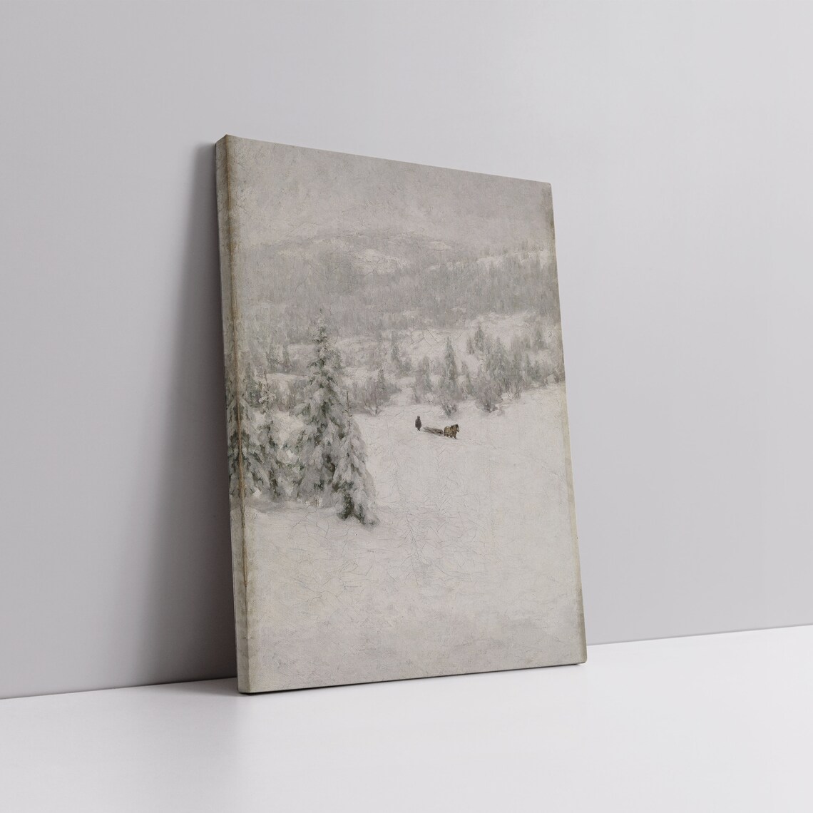 Horse Drawn Sleigh Snowy Valley Vintage Winter Landscape Painting Wall Art - Image 4