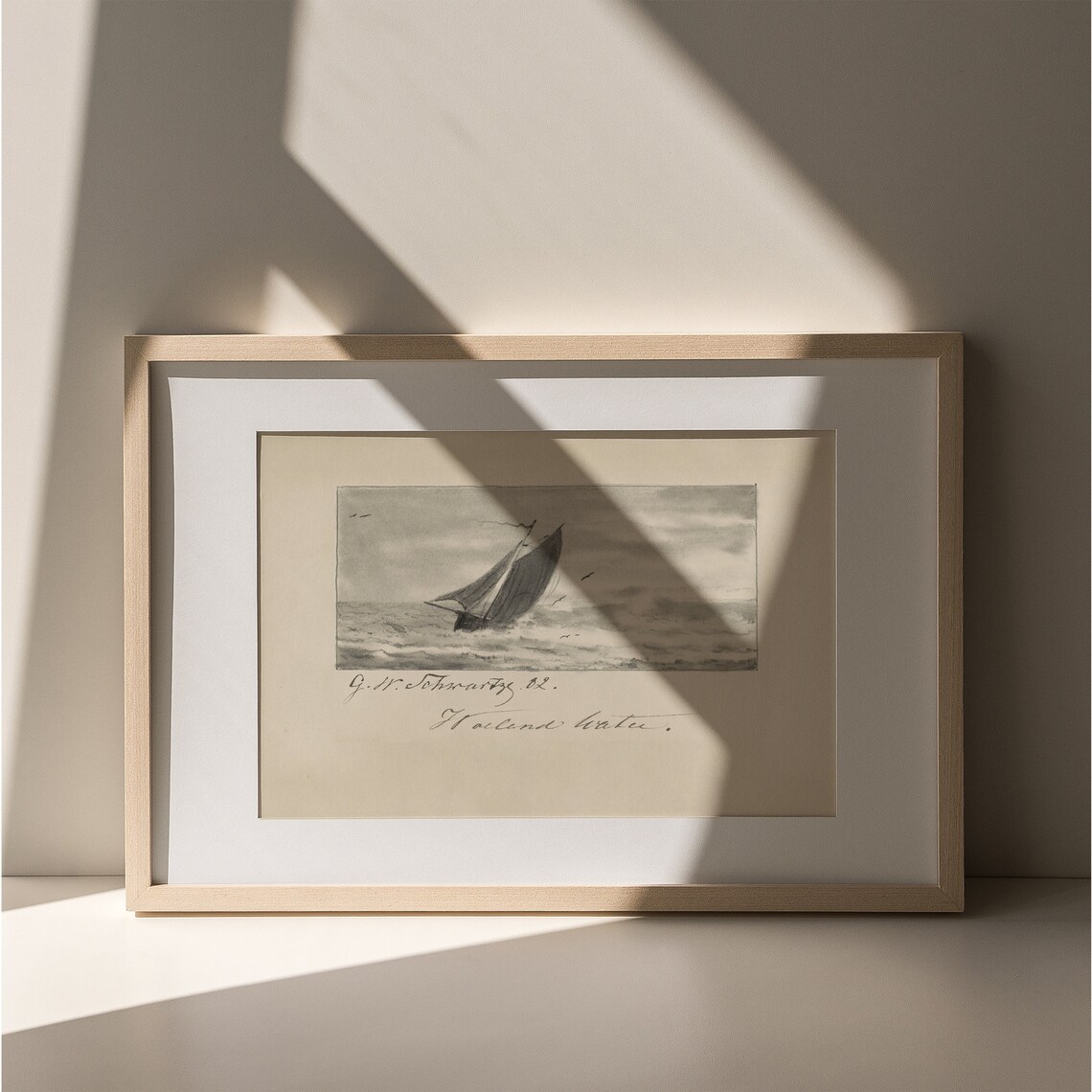 Antique Hand Signed Sailboat Sketch on a Stormy Sea Art Poster - Image 4