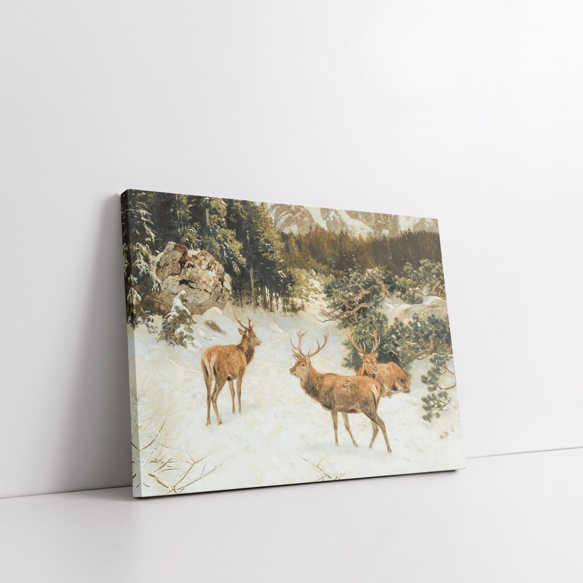 Red Deer Stags In Snowy Mountain Forest Winter Wildlife Scene Poster - Image 6