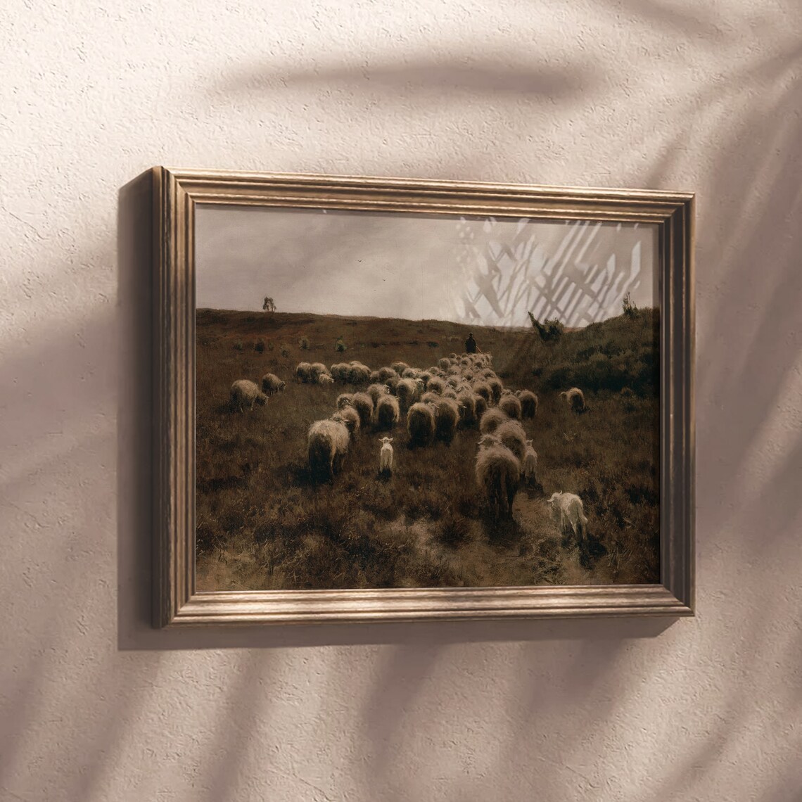 Shepherd Leading Sheep Flock Through Moody Moorland Vintage Painting Poster - Image 5
