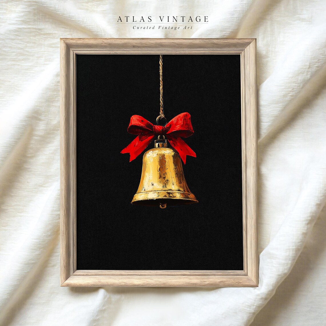 Antique Golden Bell with Red Bow Vintage Christmas Painting Poster - Image 5