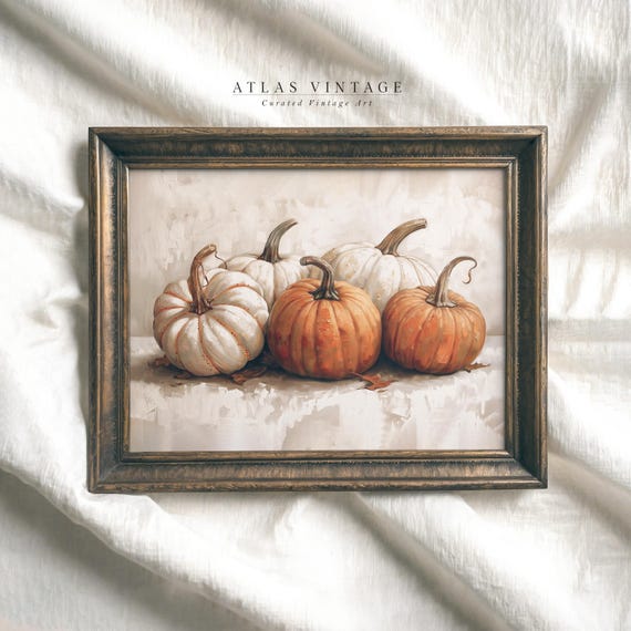 Vintage Halloween Pumpkin Print Rustic Fall Wall Art Moody Autumn Cottagecore Decor