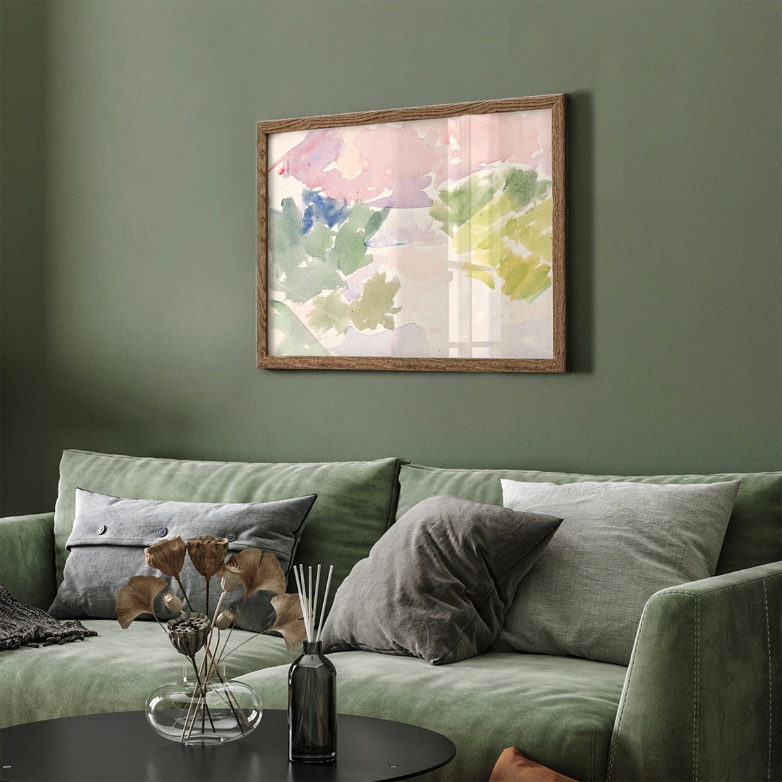 Pastel Abstract Watercolor Landscape Soft Pink Green Frame TV Wall Art - Image 4