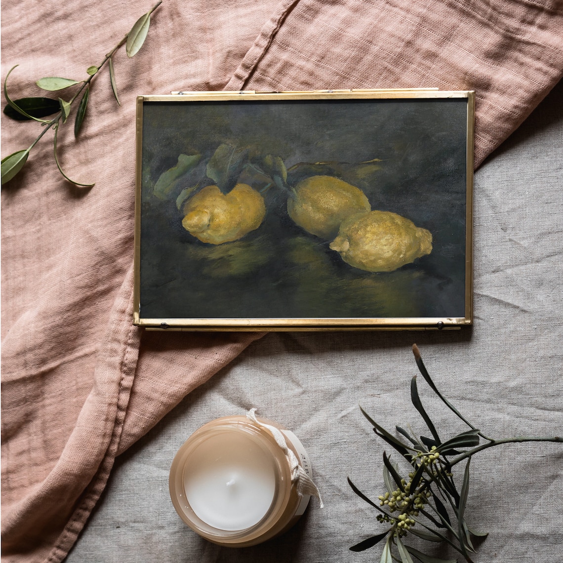 Dark Moody Three Lemons Still Life Fruit Oil Painting Art Poster - Image 3
