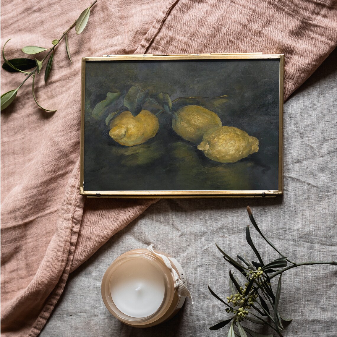 Vintage Lemon Print Still Life Fruit Painting Kitchen Decor Cottagecore Wall Art - Image 3