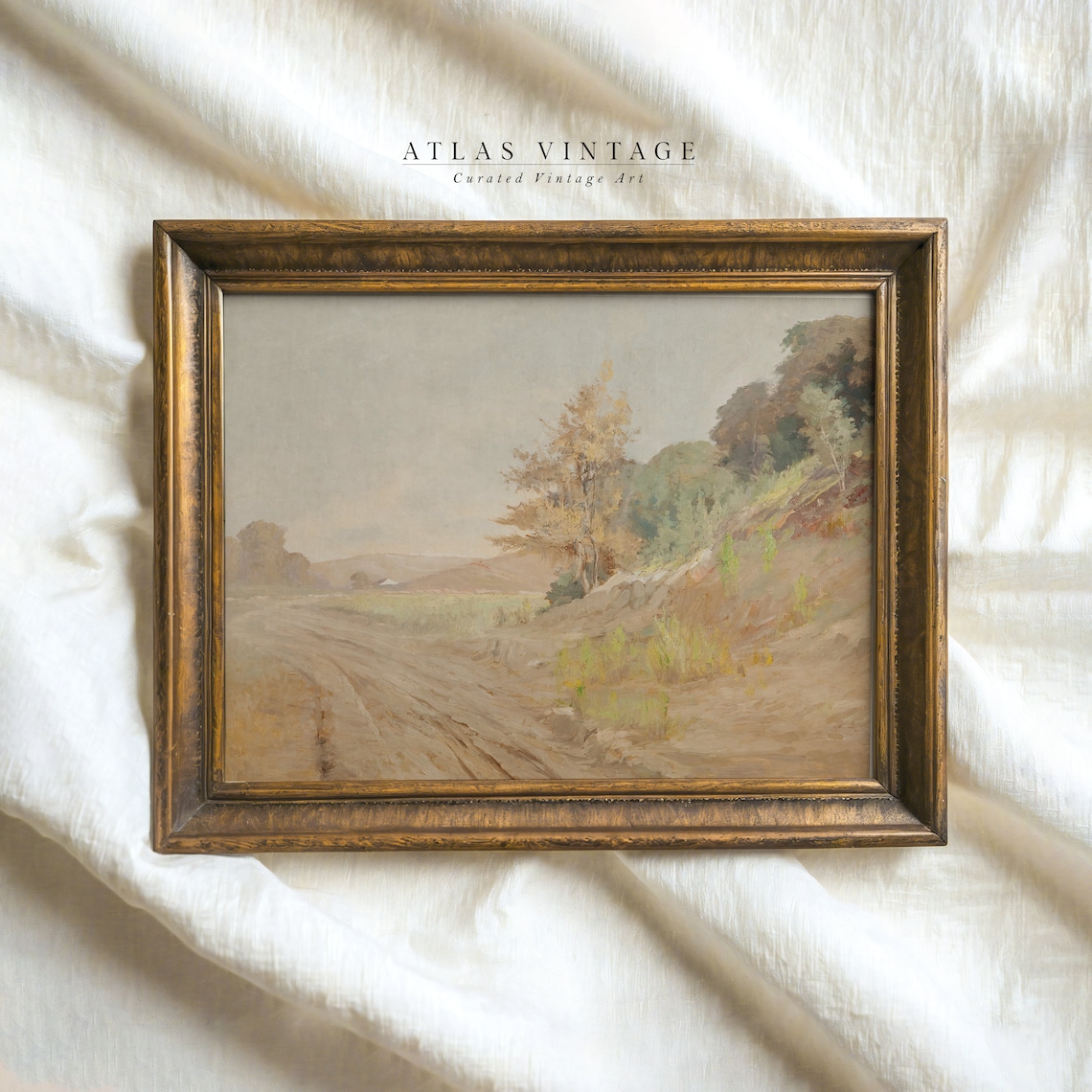 Muted Countryside Dirt Road Through Rolling Hills Vintage Poster - Image 3