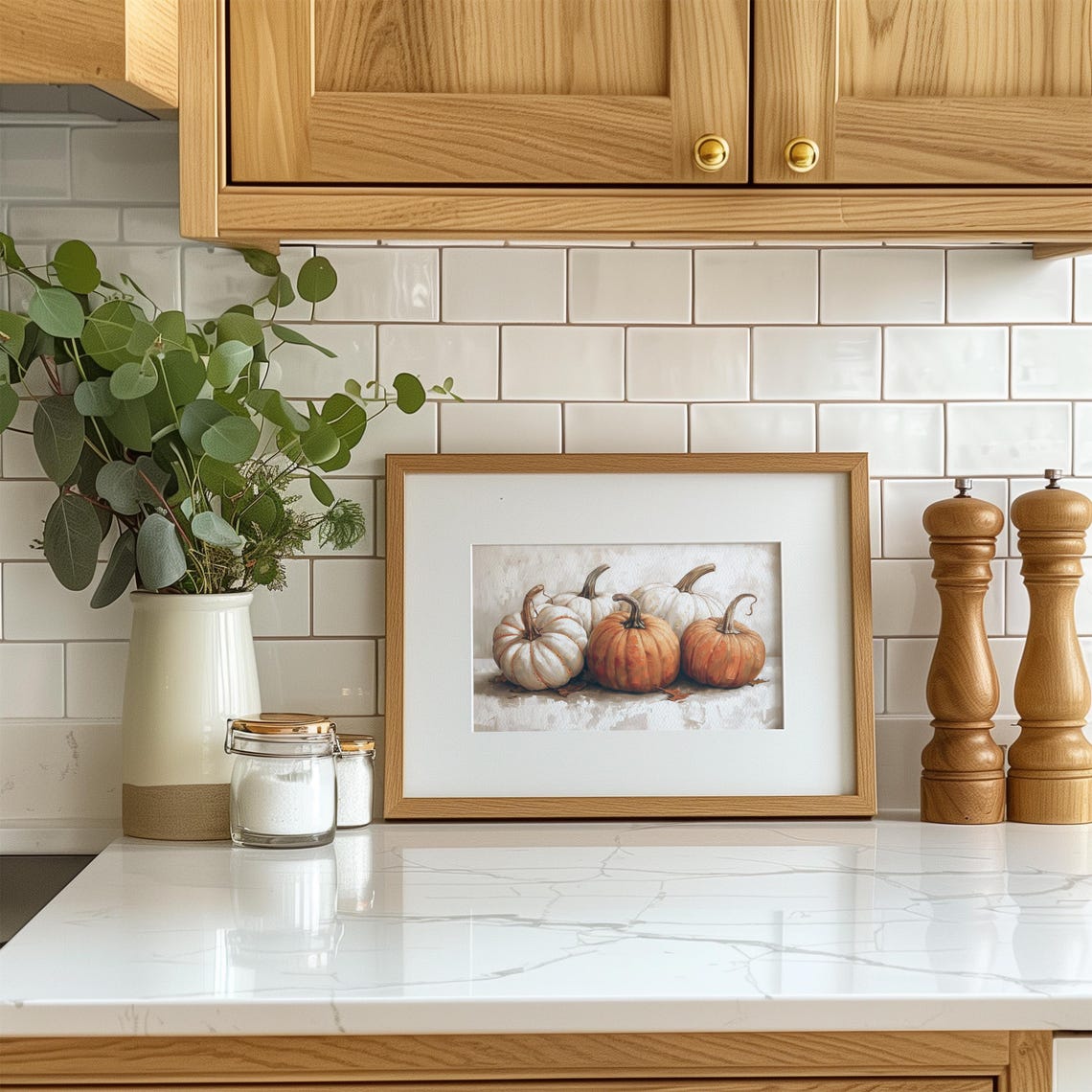 White and Orange Pumpkins Rustic Fall Still Life Painting Poster - Image 2