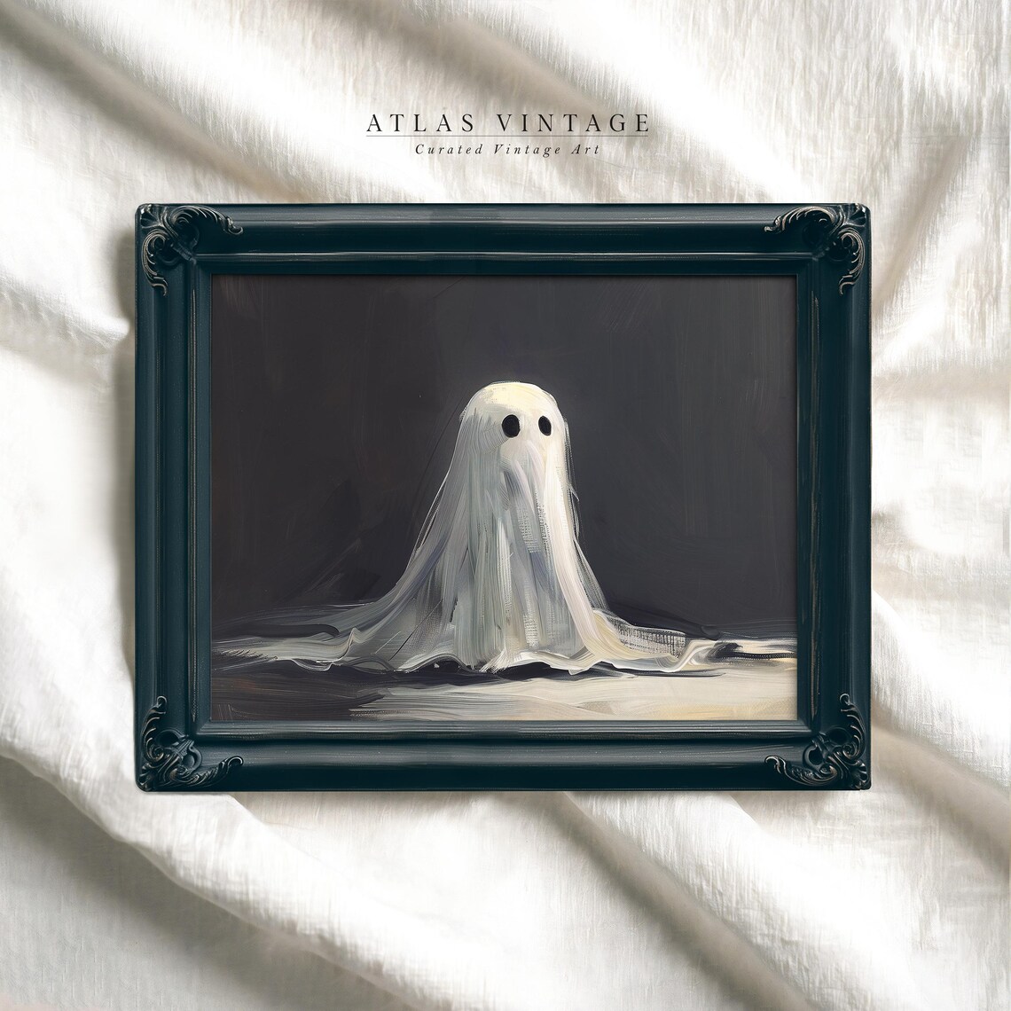 Cute Little Ghost Vintage Style Spooky Halloween Oil Painting Poster - Image 4