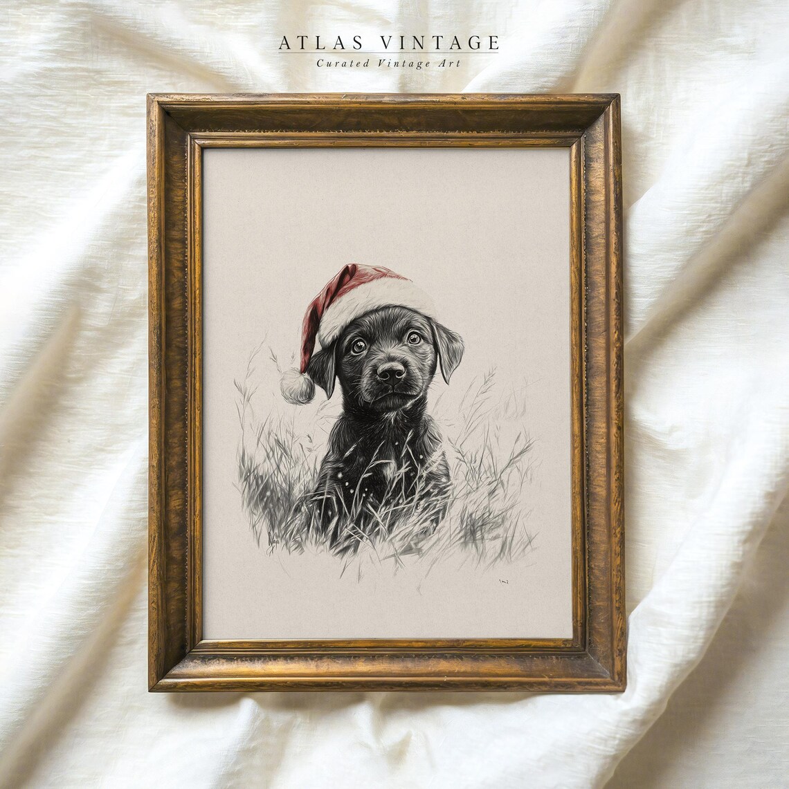 Black Puppy in Santa Hat Christmas Sketch Poster Cute Dog Portrait - Image 5