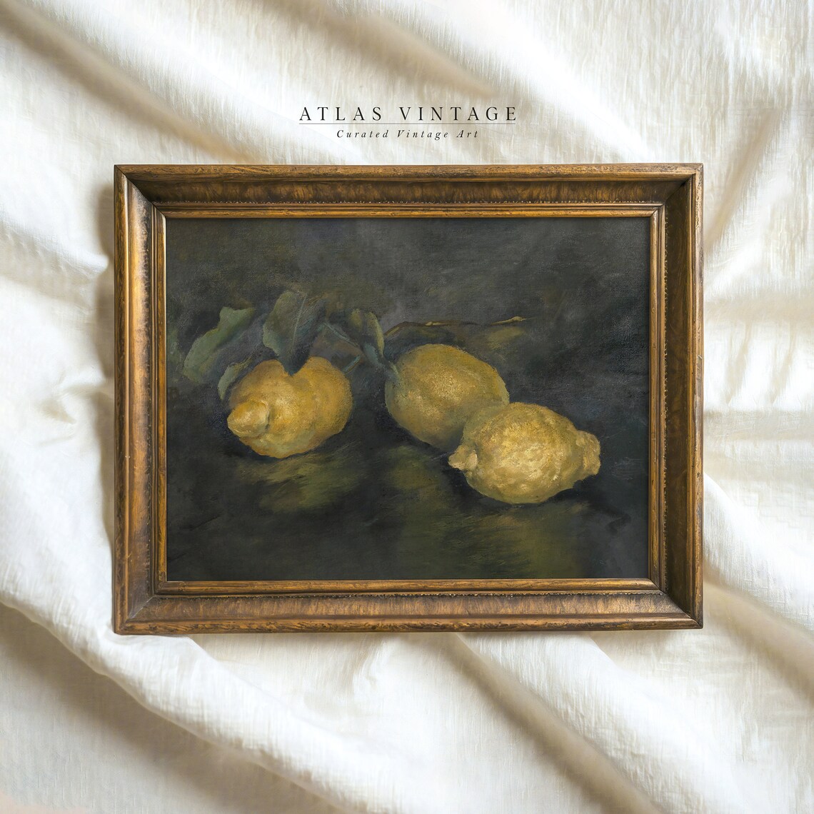 Vintage Lemon Print Still Life Fruit Painting Kitchen Decor Cottagecore Wall Art