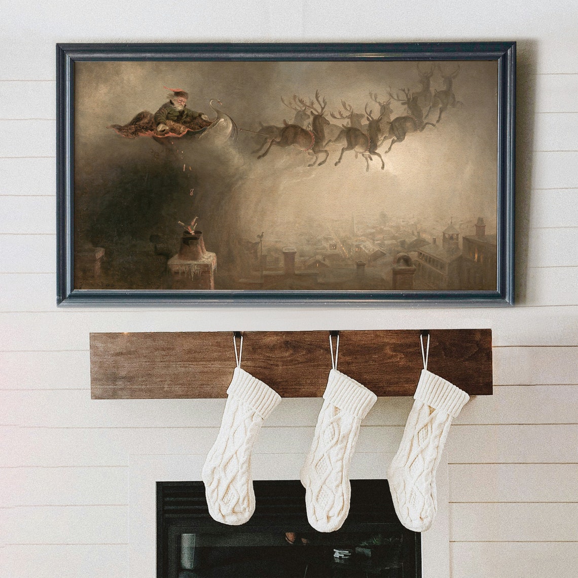 Santa Claus Sleigh Soaring Over Rooftops on Christmas Eve Poster - Image 7
