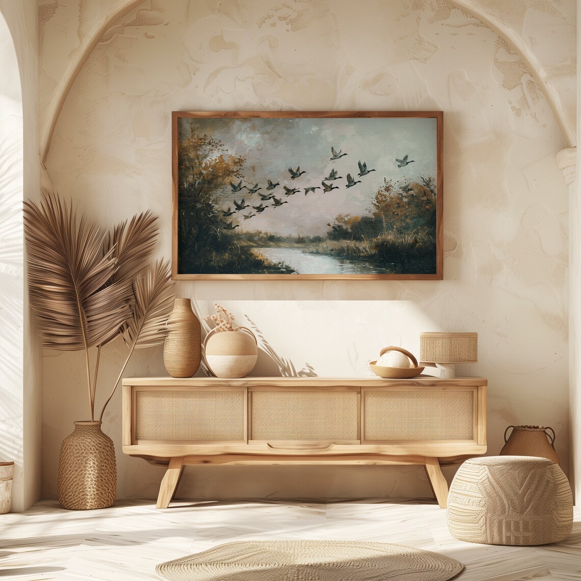 Vintage Geese Flying Over Lake Autumn Birds in Flight Sunset Art Poster - Image 7