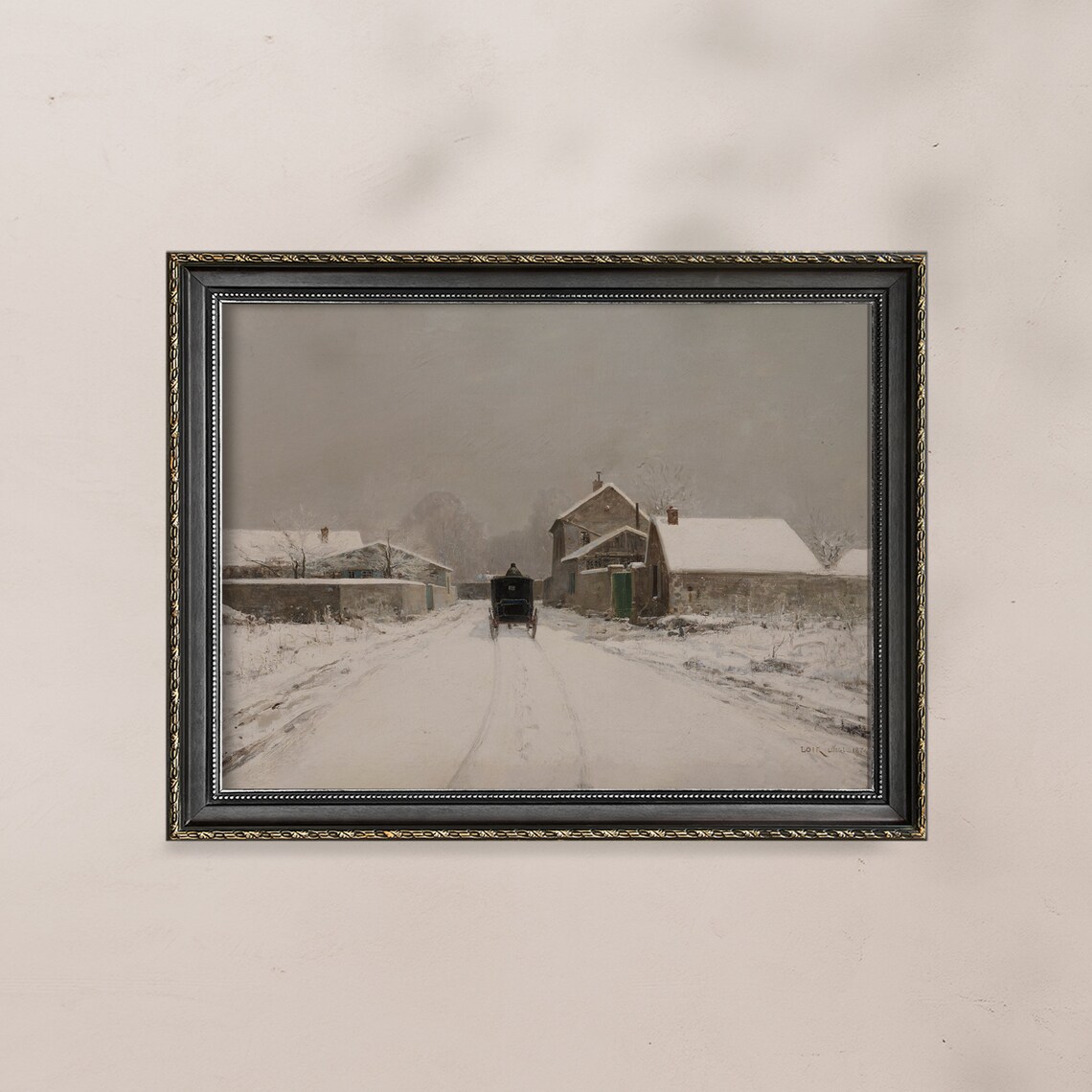 Horse Drawn Carriage on Snowy Village Street Vintage Winter Poster - Image 7