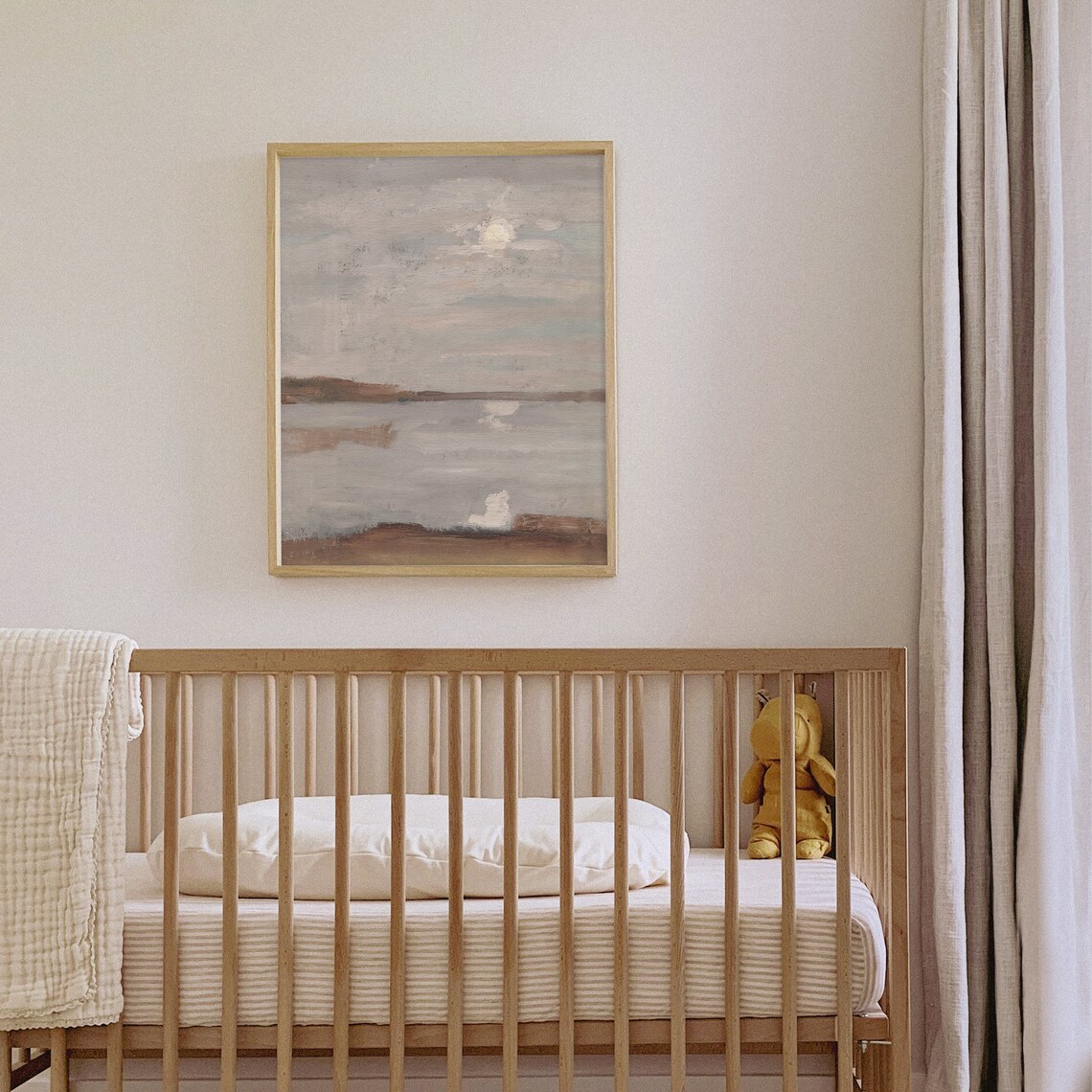 Moonlit Abstract Seascape Gray Muted Ocean Painting Neutral Coastal Art Poster - Image 7
