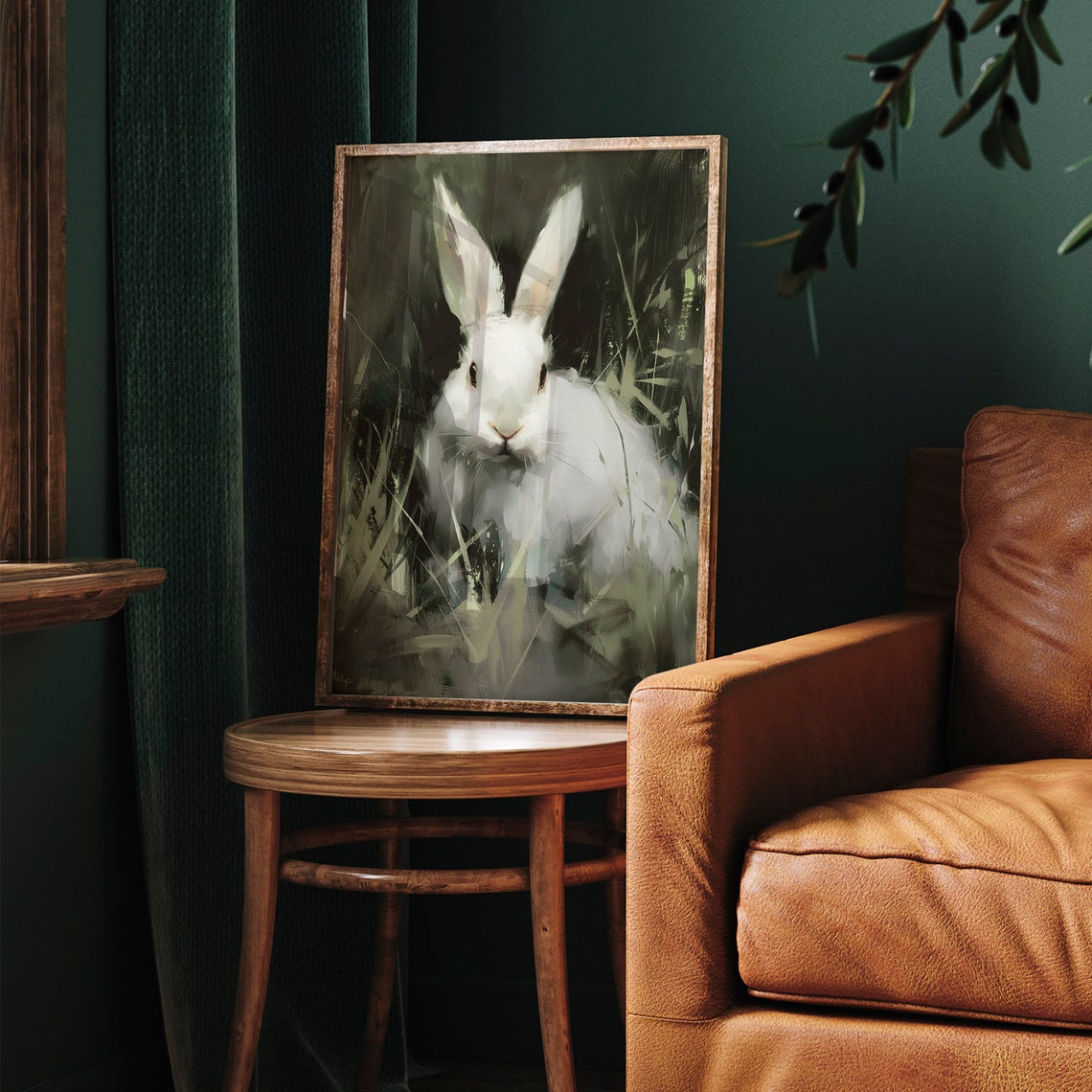 Vintage White Rabbit Painting Poster Cute Easter Bunny Portrait Art - Image 6